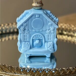 Vintage Avon "Enchanted Hours" blue milk glass cuckoo clock perfume bottle